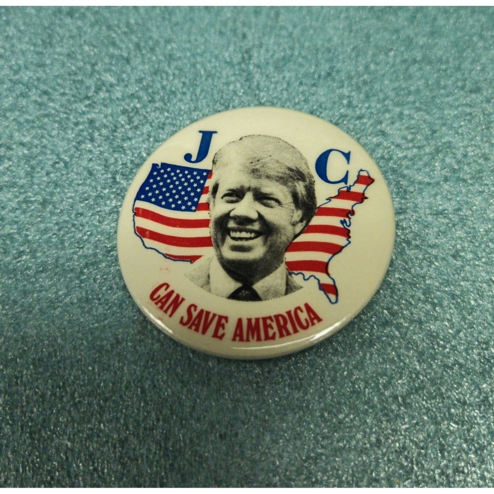 Jimmy Carter "Can Save America" Campaign Pinback Button 1976 Vintage 2.25" N.G.